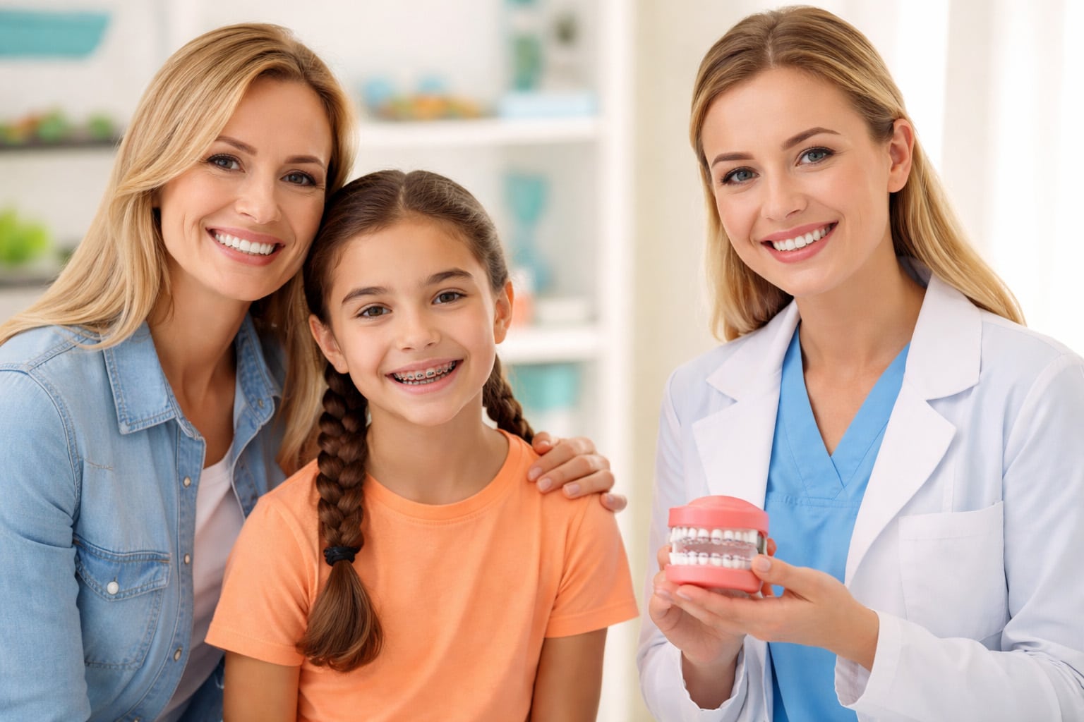 young girl getting braces