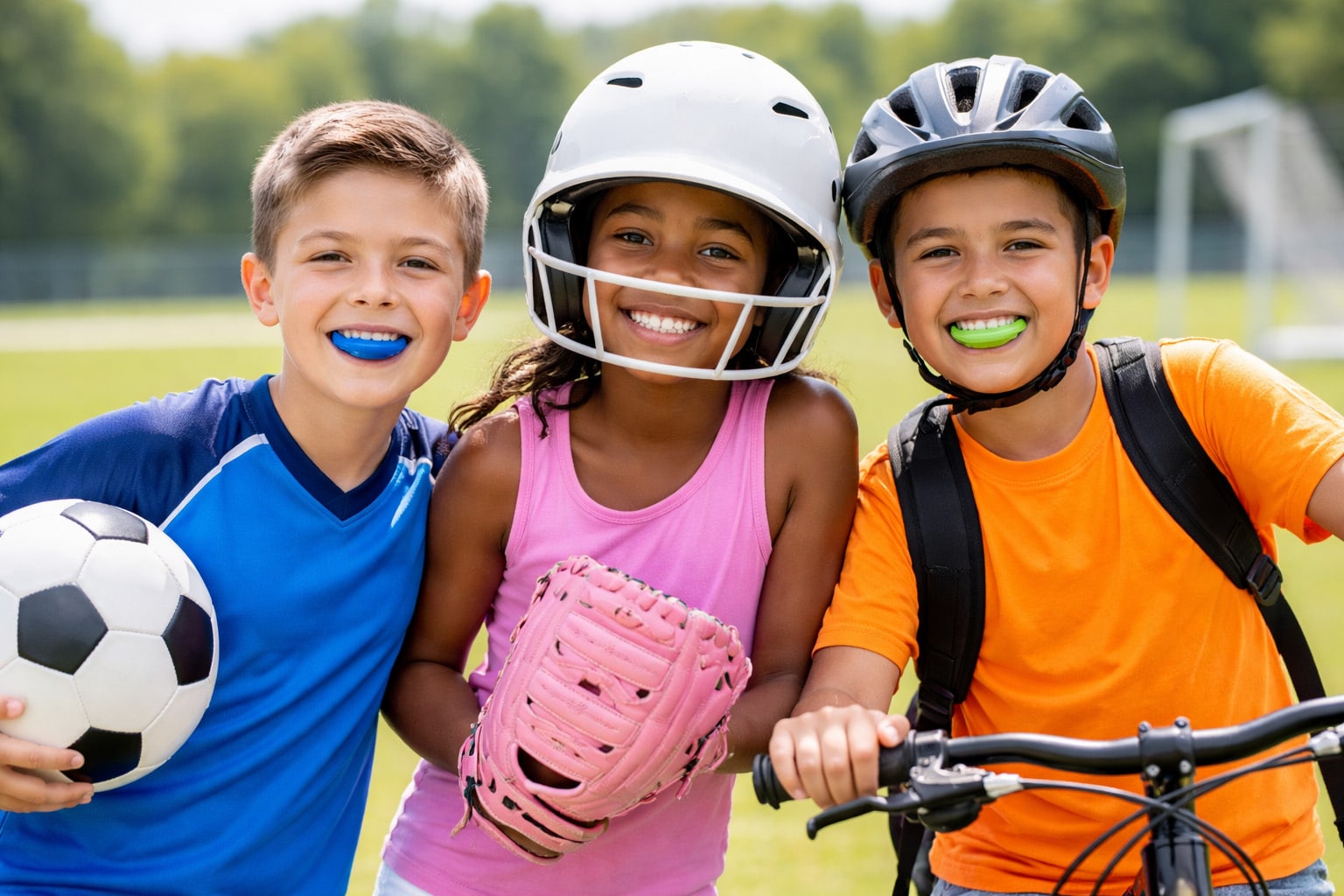 Happy kids with mouth guards